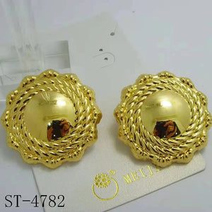 24K Plated Dubai African Beads Circle Round Big Earrings Lady Jewelry