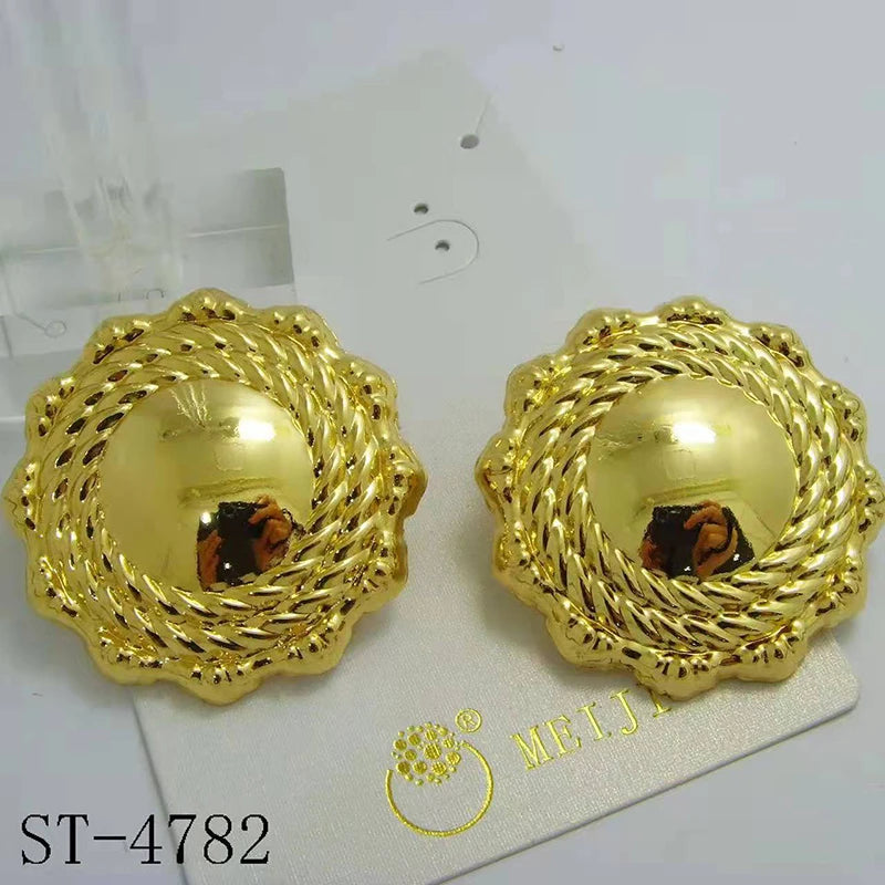24K Plated Dubai African Beads Circle Round Big Earrings Lady Jewelry