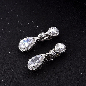 Clip on Earrings for Non Pierced Ears CZ Stone Dangle Drop