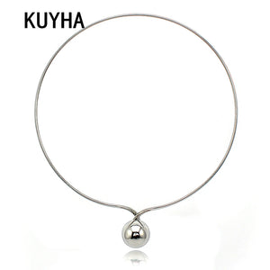 Circle Metal Ball Statement Necklace Silver