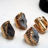 Women Rough Stone Druzy Ring Crystal Quartz Geode Open Adjusted Hole Inlaid