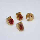 Women Rough Stone Druzy Ring Crystal Quartz Geode Open Adjusted Hole Inlaid