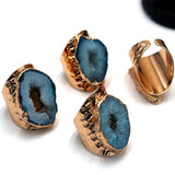 Women Rough Stone Druzy Ring Crystal Quartz Geode Open Adjusted Hole Inlaid