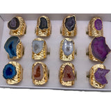 Women Rough Stone Druzy Ring Crystal Quartz Geode Open Adjusted Hole Inlaid