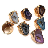 Women Rough Stone Druzy Ring Crystal Quartz Geode Open Adjusted Hole Inlaid
