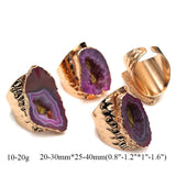 Women Rough Stone Druzy Ring Crystal Quartz Geode Open Adjusted Hole Inlaid
