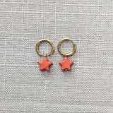 Women Star Stone Pendant Earrings High Stainless Steel Hoops Retro Beach Jewelry