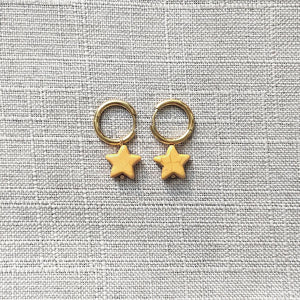 Women Star Stone Pendant Earrings High Stainless Steel Hoops Retro Beach Jewelry
