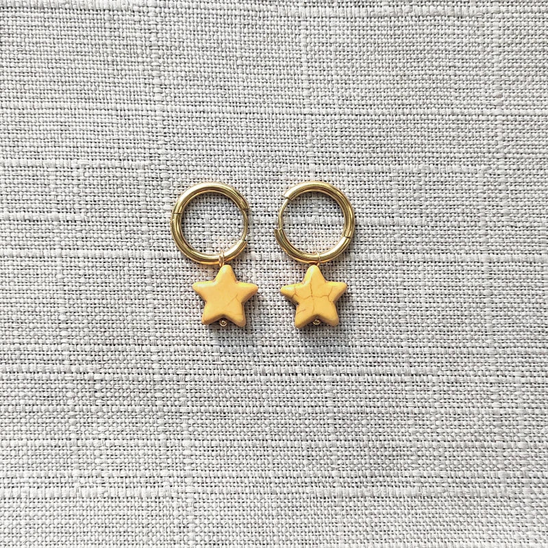 Women Star Stone Pendant Earrings High Stainless Steel Hoops Retro Beach Jewelry