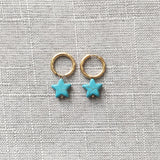 Women Star Stone Pendant Earrings High Stainless Steel Hoops Retro Beach Jewelry