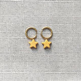 Women Star Stone Pendant Earrings High Stainless Steel Hoops Retro Beach Jewelry
