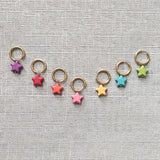 Women Star Stone Pendant Earrings High Stainless Steel Hoops Retro Beach Jewelry