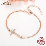 925 Silver Cross Bracelet High CZ Women Wrist Jewelry