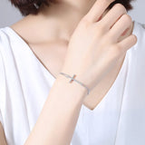 925 Silver Cross Bracelet High CZ Women Wrist Jewelry