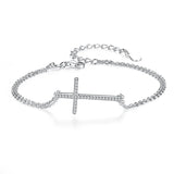 925 Silver Cross Bracelet High CZ Women Wrist Jewelry