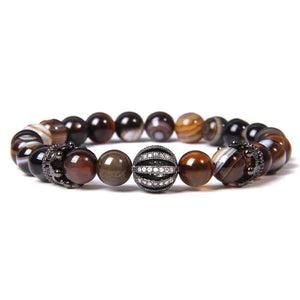 Crown Charm Bracelet Agates Beads CZ Ball Bracelet