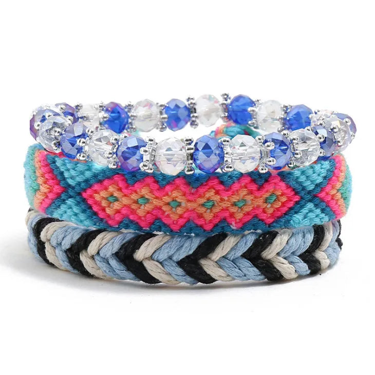 Crystal Boho Bracelet Set Ethnic Rhinestone Beads Charm Wrap Bangle