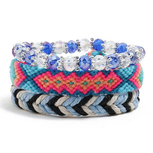 Crystal Boho Bracelet Set Ethnic Rhinestone Beads Charm Wrap Bangle