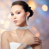 Crystal Wedding Jewelry Set Choker Bracelet Earrings