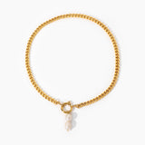 Cuban Chain Necklace Stainless Steel 18K Plated Chocker Freshwater Pearl Pendant