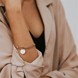 Women Steel Bangle Round Pendant Adjustable Bracelet