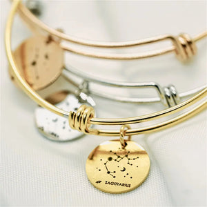 Women Steel Bangle Round Pendant Adjustable Bracelet