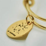 Women Steel Bangle Round Pendant Adjustable Bracelet