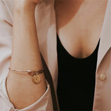 Women Steel Bangle Round Pendant Adjustable Bracelet