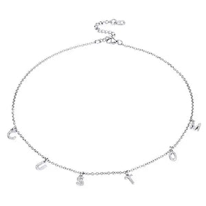 Women Choker Stainless Steel Jewelry Crystal CZ Letter Name Necklace