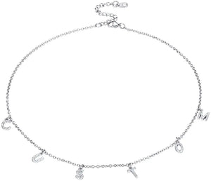 Women Choker Stainless Steel Jewelry Crystal CZ Letter Name Necklace