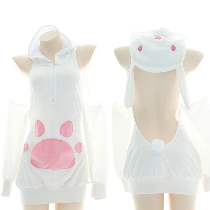 Women Bunny Ears Hoodies Sexy Cold Shoulder Sweatshirt