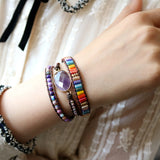 Purple Stones Wrap Bracelets Crystals Beaded Yoga Jewelry