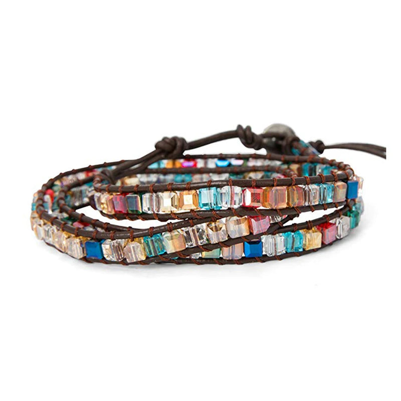 Rainbow Crystal Leather Wrap Bracelet Collection