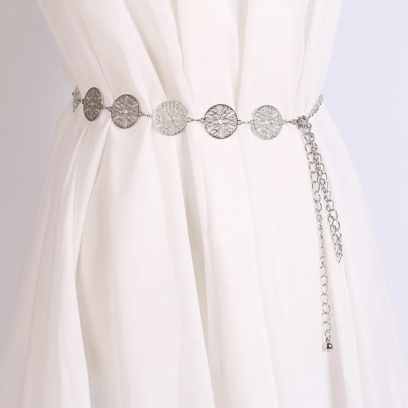 Women Hollow Waist Chain Belt Metal Sun Belt
