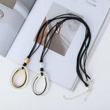 Women Double Round Circles Pendant Long Chain Necklace Sweater Chain