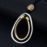 Women Double Round Circles Pendant Long Chain Necklace Sweater Chain