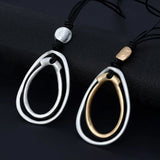 Women Double Round Circles Pendant Long Chain Necklace Sweater Chain