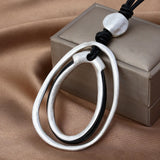 Women Double Round Circles Pendant Long Chain Necklace Sweater Chain