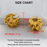24K Plated Geometric Hoop Clip Earrings African Dubai Golden Jewelry