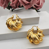 24K Plated Geometric Hoop Clip Earrings African Dubai Golden Jewelry