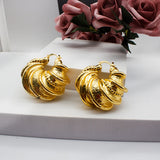 24K Plated Geometric Hoop Clip Earrings African Dubai Golden Jewelry