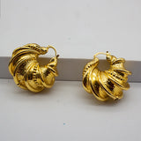 24K Plated Geometric Hoop Clip Earrings African Dubai Golden Jewelry