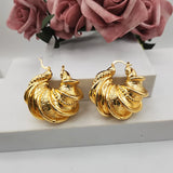 24K Plated Geometric Hoop Clip Earrings African Dubai Golden Jewelry