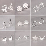 S925 Silver Butterfly Cat Fish Leaf Stud Earrings