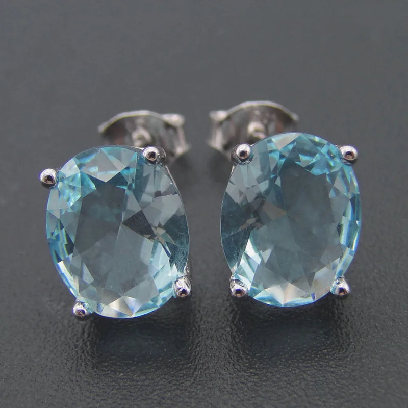 925 Silver Oval Sky CZ Stud Earrings Daily Wear Fine Jewelry Gift