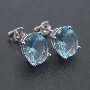 925 Silver Oval Sky CZ Stud Earrings Daily Wear Fine Jewelry Gift