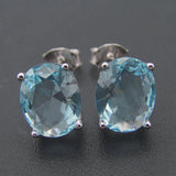 925 Silver Oval Sky CZ Stud Earrings Daily Wear Fine Jewelry Gift