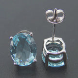 925 Silver Oval Sky CZ Stud Earrings Daily Wear Fine Jewelry Gift