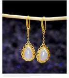 14K Drop Earring Green Agate Stone Gemstone Jewelry