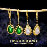 14K Drop Earring Green Agate Stone Gemstone Jewelry